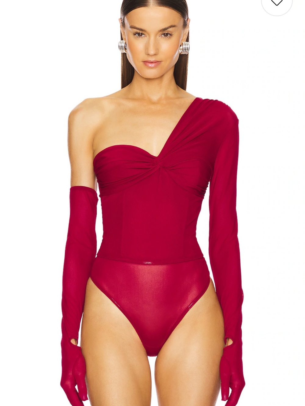 Michael Costello Nobu One-Shoulder Red Bodysuit with Long glove Sleeves NWT - Picture 2 of 4